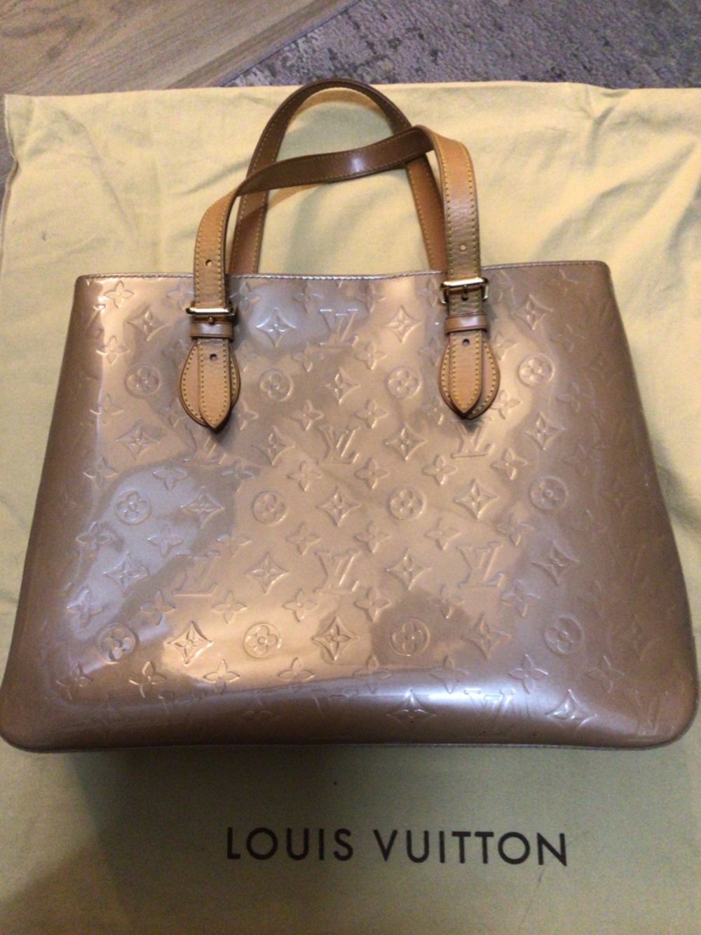 Louis Vuitton Taupe Vernis Monogram Tote with Tan Strap